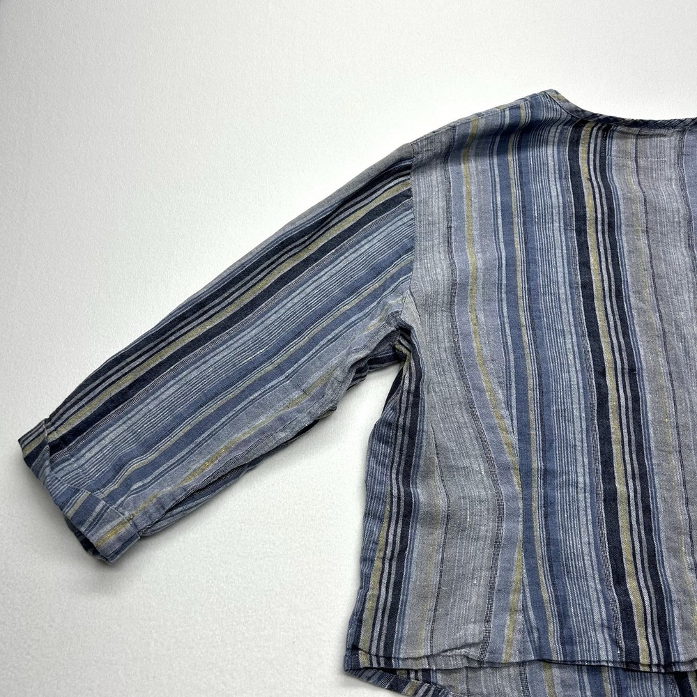 Flax Crop Linen Button Up Striped Shirt Size M Blue Yellow Lagenlook‎ Beach Boho - Picture 7 of 10